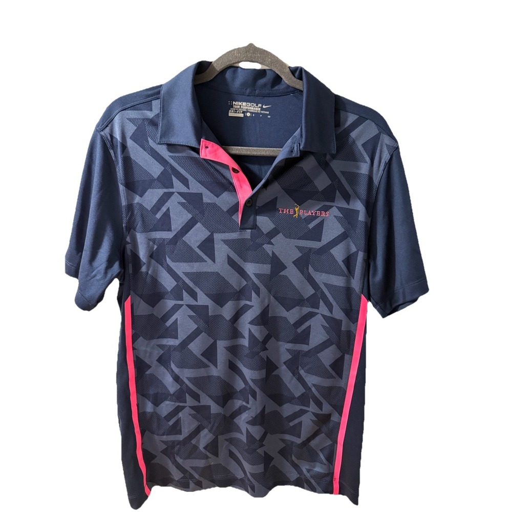 Nike Golf Tour Performance‎ Polo Shirt Men's Sz-S Blue Pink TPC Sawgrass Dri Fit